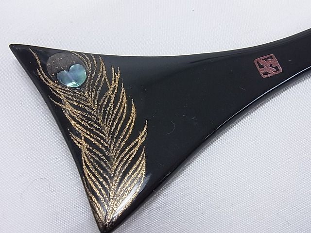  flat peace shop 2# kimono small articles ornamental hairpin 2 point .. stop lacqering author . front .. tree lacquer lacqering mother-of-pearl ... feather writing .. Tang .. attaching excellent article DAAB6318zzz