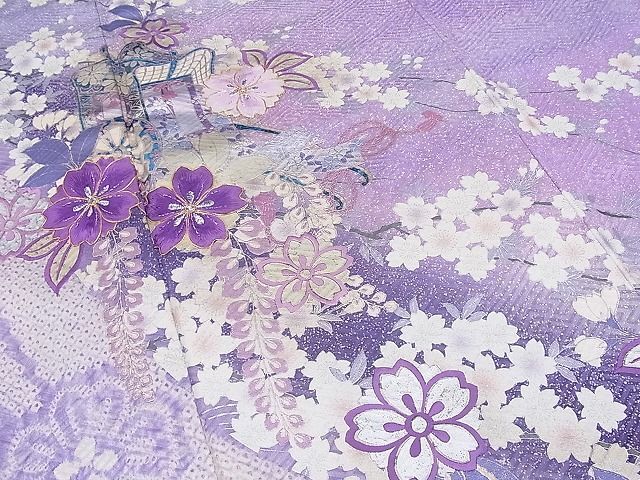 平和屋野田店■豪華振袖 絞り 駒刺繍 御所車舞桜花文 暈し染め 金銀彩 やまと誂製 逸品 n-gh6706の画像4