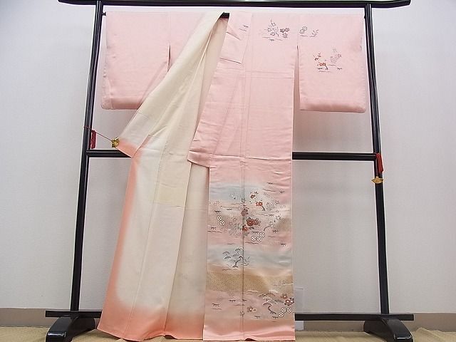 平和屋野田店■訪問着　刺繍　吉祥草花文　暈し染め　金彩　逸品　n-pm0202_画像2