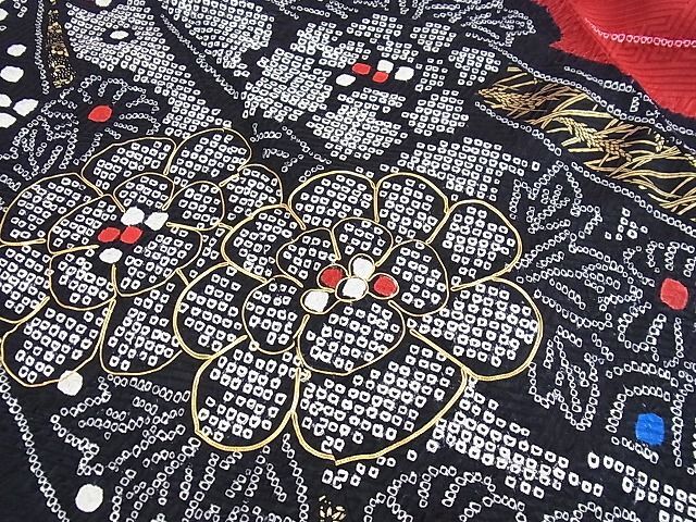  flat peace shop Noda shop # gorgeous long-sleeved kimono aperture stop piece embroidery bundle .... flower writing gold paint pine slope shop treatment excellent article n-kg6174