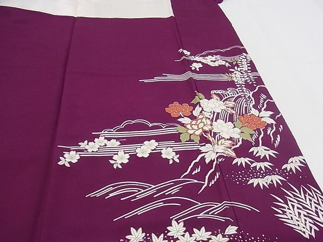  flat peace shop - here . shop # finest quality Kyoto ... old shop .... wistaria long-sleeved kimono * long kimono-like garment set piece embroidery gold paint kimono wrapping paper attaching dress length 156cm sleeve length 64cm silk excellent article 4kk0104