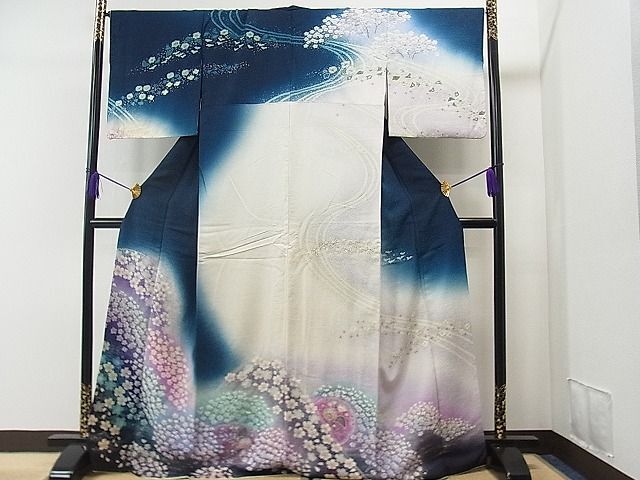 平和屋1■訪問着 辻が花 手描き 暈し染め 金通し地 京都きもの友禅扱い 逸品 CAAA2053ycの画像1