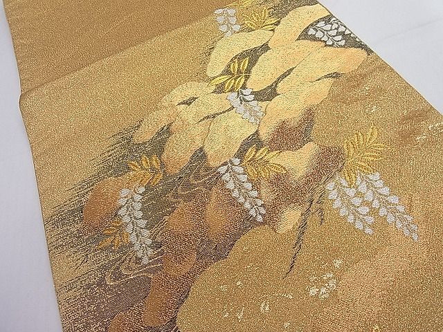 平和屋1■六通太鼓柄袋帯　綴れ　雲取り草花文　金糸　逸品　CAAA7145ut_画像2