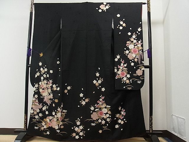 平和屋1■豪華振袖 草花丸文 暈し染め 黒地 金彩 鈴乃屋扱い 逸品 CAAA2051ycの画像1