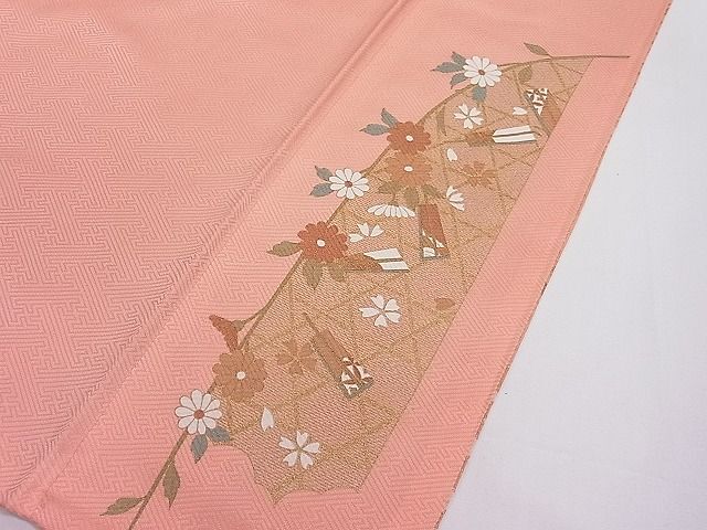 平和屋1■訪問着　駒刺繍　流水扇子枝花文　金彩　逸品　未使用　CAAA7222ut_画像9