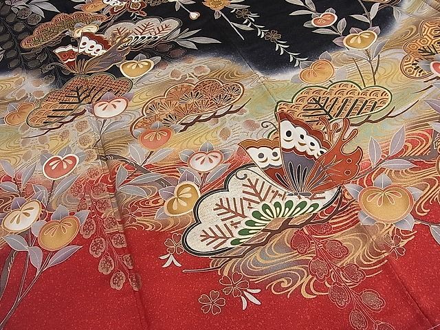  flat peace shop 1# gorgeous long-sleeved kimono piece embroidery Mai butterfly pine flower writing .. dyeing gold paint excellent article unused CAAA7230ut