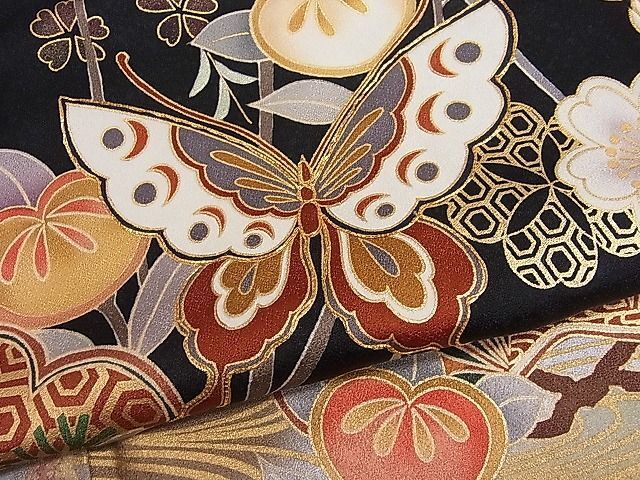  flat peace shop 1# gorgeous long-sleeved kimono piece embroidery Mai butterfly pine flower writing .. dyeing gold paint excellent article unused CAAA7230ut