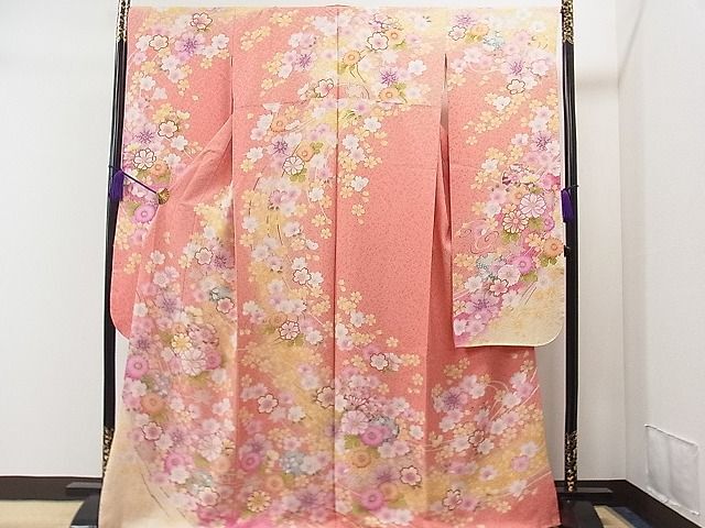  flat peace shop 1# gorgeous long-sleeved kimono snow wheel branch flower writing .. dyeing silver through . ground excellent article CAAA2030yc