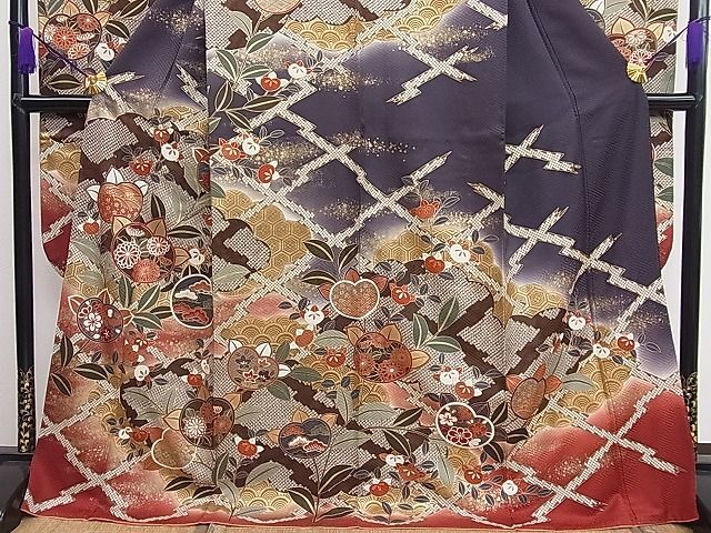  flat peace shop 1# gorgeous long-sleeved kimono pine leather .. flower writing gold paint excellent article CAAA7220ut