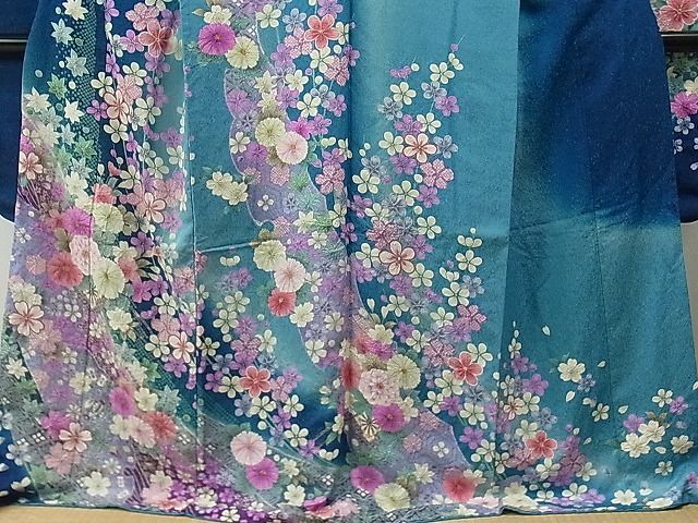 平和屋1■豪華振袖　絞り　雪輪吉祥花車文　暈し染め　金通し地　逸品　CAAA2031yc_画像3