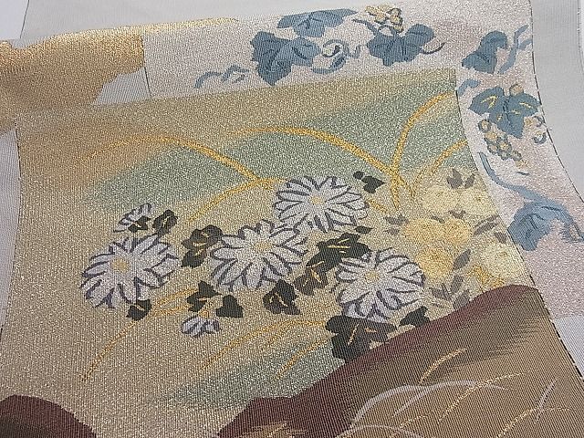 平和屋1■爪掻き本綴れ 八寸名古屋帯 作家物 色紙草花文 金銀糸 逸品 CAAA7071utの画像3