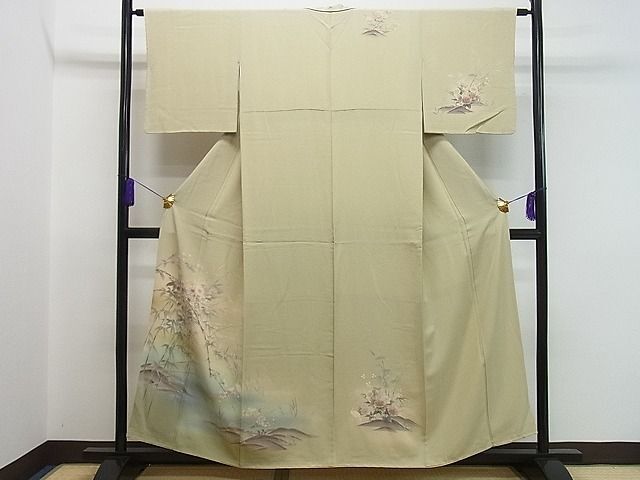 平和屋1■訪問着 流水笹竹花鳥文 暈し染め 金銀彩 逸品 CAAA4882haの画像1