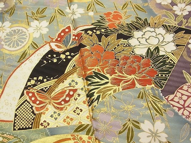  flat peace shop 1# gorgeous long-sleeved kimono piece embroidery ground paper flower butterfly writing gold paint excellent article CAAA5657vf