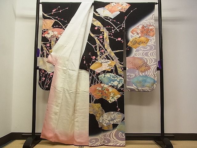 平和屋1■豪華振袖 駒刺繍 地紙草花文 暈し染め 金彩 逸品 CAAA1430vfの画像3