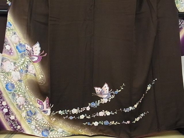 平和屋1■豪華振袖・長襦袢セット 流水花蝶文 暈し染め 金彩 半衿刺繍 逸品 CAAC7590rvの画像4