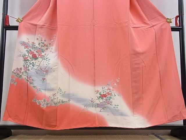 平和屋野田店■訪問着　友禅　鴛鴦流水花文　暈し染め　金彩　逸品　n-kg6201_画像3