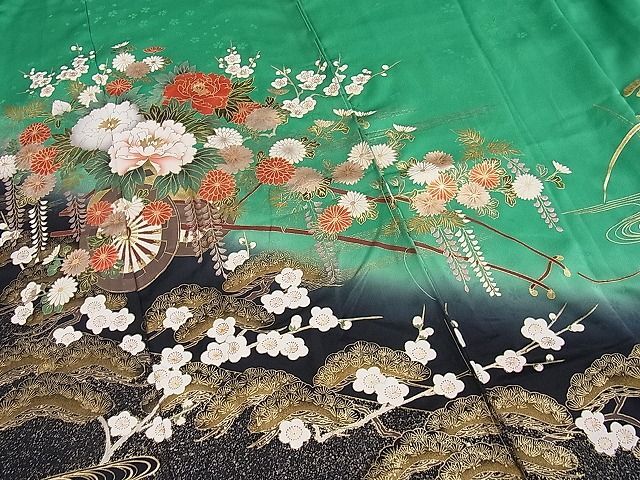 平和屋野田店■豪華振袖 桜花車文 暈し染め 金彩 仮絵羽 逸品 未使用 n-yc6397の画像4