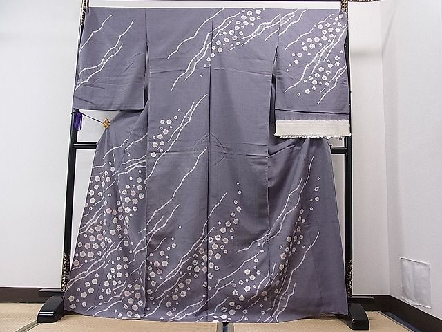 平和屋1■訪問着　紬地　相良刺繍　絞り　舞花文　仮絵羽　逸品　未使用　CAAA7539ua_画像2