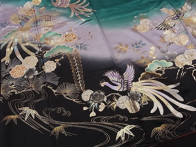  flat peace shop 1# gorgeous long-sleeved kimono * long kimono-like garment set phoenix . flower writing .. dyeing gold paint excellent article CAAA7542ua