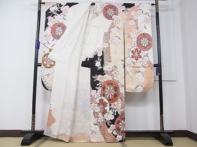 平和屋1■豪華振袖 駒刺繍 源氏車吉祥花文 金彩 逸品 CAAA7396uaの画像4