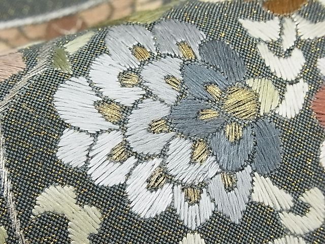 平和屋1■太鼓柄袋帯 総刺繍 正倉院向かい鳥花文 金糸 逸品 未使用 CAAA6845txの画像5