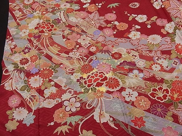 平和屋1■豪華振袖・長襦袢セット 駒刺繍 御所車熨斗吉祥花文 金彩 京都きもの友禅扱い 半衿刺繍 逸品 CAAA7521uaの画像5