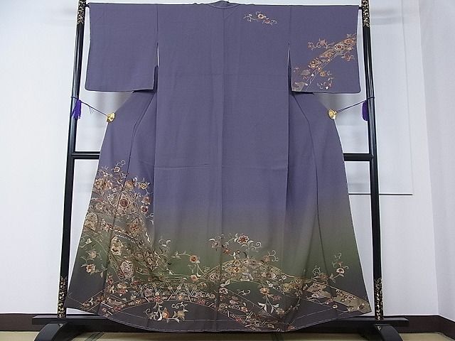 平和屋1■訪問着　総刺繍　正倉院花唐草文　暈し染め　金糸　逸品　未使用　CAAA7426ua_画像2