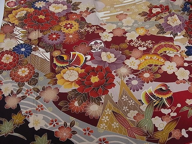 平和屋1■豪華振袖 型染め 鴛鴦草花風景文 京都きもの友禅扱い 逸品 CAAA7409uaの画像6