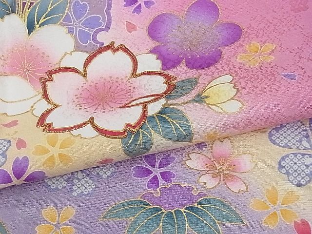  flat peace shop 1# gorgeous long-sleeved kimono piece embroidery snow wheel Mai flower writing .. dyeing gold paint excellent article CAAA7450ua