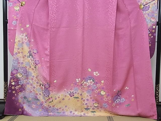  flat peace shop 1# gorgeous long-sleeved kimono piece embroidery snow wheel Mai flower writing .. dyeing gold paint excellent article CAAA7450ua