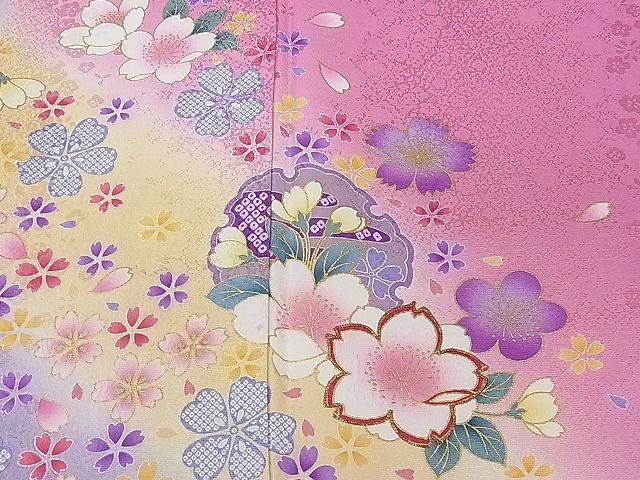  flat peace shop 1# gorgeous long-sleeved kimono piece embroidery snow wheel Mai flower writing .. dyeing gold paint excellent article CAAA7450ua