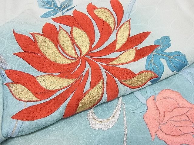 平和屋野田店■豪華振袖　総刺繍　乱菊薔薇文　暈し染め　金銀糸　逸品　n-hj9344_画像5