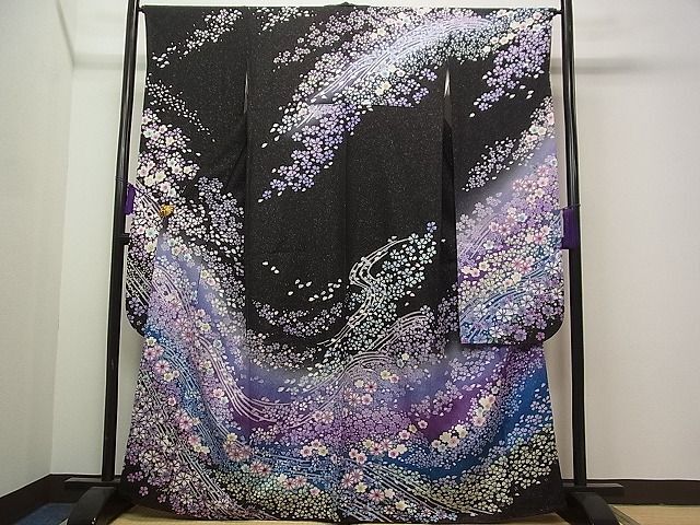  flat peace shop 1# gorgeous long-sleeved kimono Mai flower writing silver through . ground excellent article CAAA8803vf