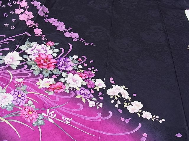 平和屋1■森英恵 HANAE MORI 振袖 駒刺繍 流水草花文 暈し染め 金彩 逸品 CAAC3398hyの画像7