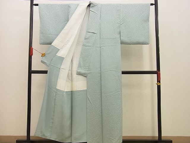 平和屋野田店■上質な色無地　小花地紋　白藍色　逸品　n-xi0575_画像3