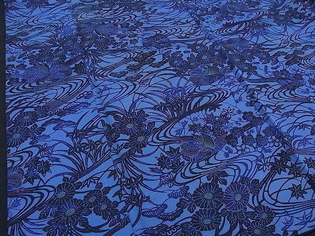 平和屋野田店■小紋 藍 型染め 鴛鴦流水花文 洗える着物 n-gh5934の画像4