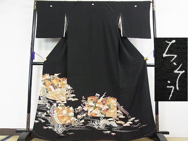 平和屋2■極上 創業460年・千總 黒留袖 駒刺繍 吉祥花文 金彩 大丸扱い 逸品 未使用 4kh2170の画像1