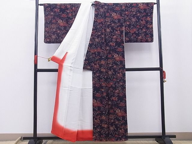 平和屋野田店■上質な小紋 菊尽くし 鬼しぼ縮緬 逸品 n-ac0202の画像3