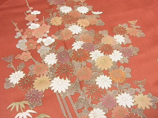 平和屋野田店■訪問着　刺繍　松竹梅　菊　暈し染め　金彩　逸品　n-hj9352_画像4