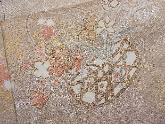 平和屋野田店■訪問着　駒刺繍　菊花籠文　金彩　逸品　n-mz8909_画像5