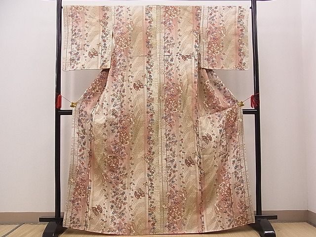 平和屋野田店■上質な小紋 舞蝶枝垂れ桜文 暈し染め 金彩 逸品 n-sa4210の画像1