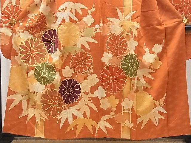 平和屋野田店■豪華振袖　駒刺繍　笹竹枝梅菊花文　金彩　金通し地　逸品　n-sa4240_画像3