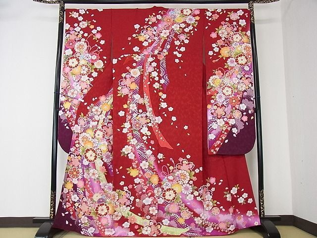 平和屋2■豪華振袖 駒刺繍 鬘帯舞花文 暈し染め 京都きもの友禅扱い 逸品 DAAB7493psの画像1