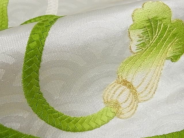 平和屋2■九寸名古屋帯　駒刺繍　総刺繍　青海波　紐文　逸品　DAAA0409ea_画像3