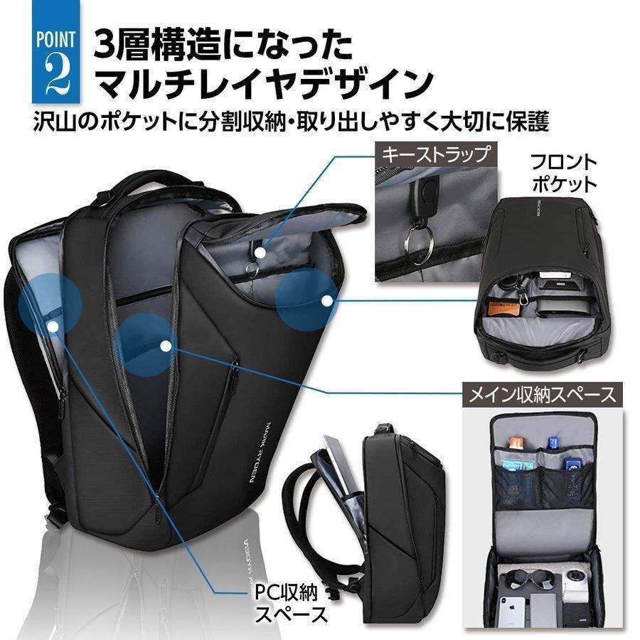 ビジネスリュック ビジネスバック 大容量 30L 薄型 防水 PC収納 出張 ウォーキング 自転車 通勤 通学 メンズ usbポート 防水 斜め掛け_画像3