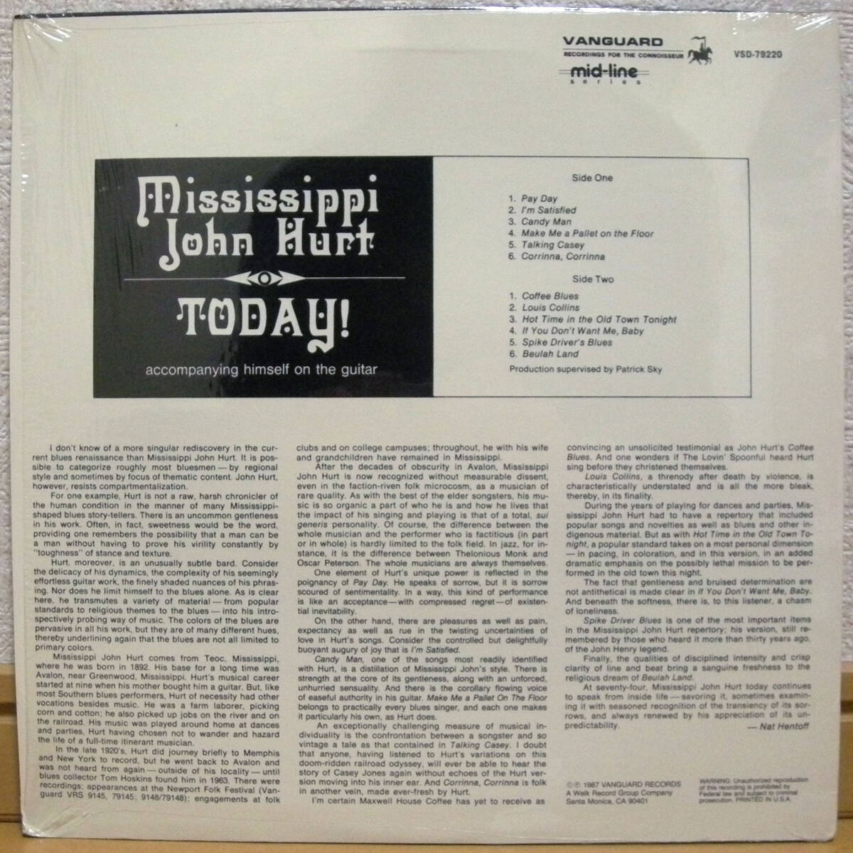 ミシシッピ・ジョン・ハート【US盤 LP シュリンク付】MISSISSIPPI JOHN HURT Today! | Vanguard VSD-79220の画像2