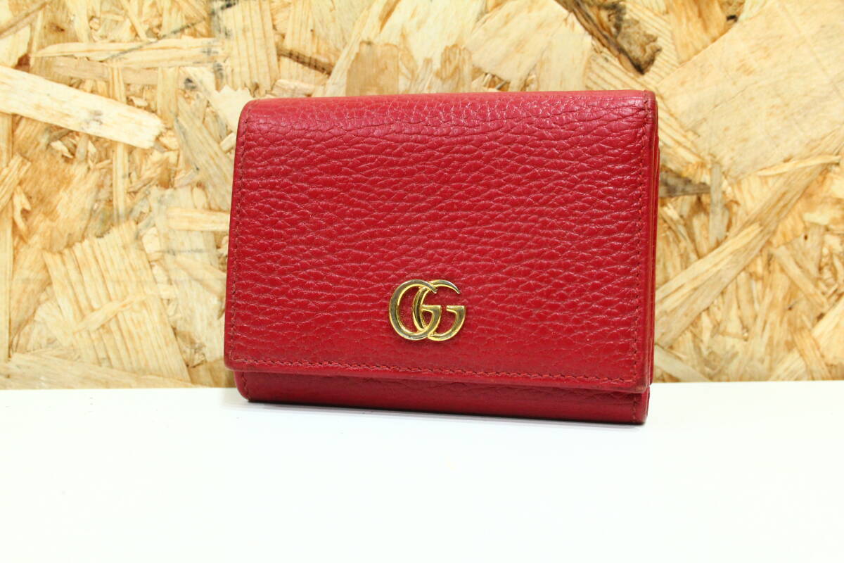 TH03045　GUCCI　GGマーモント　三つ折り財布　ミニウォレット　中古品_画像1