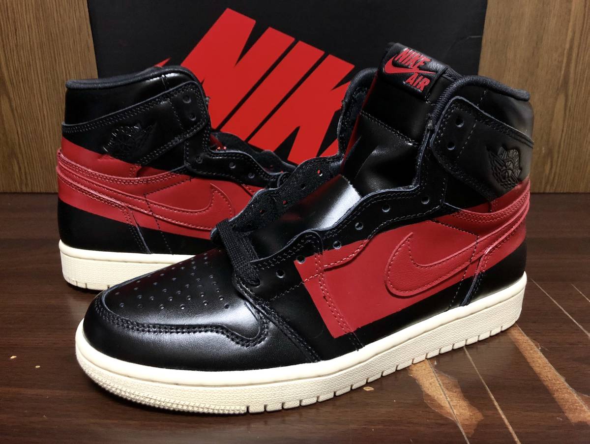 19年製 NIKE AIR JORDAN 1 HIGH OG DEFIANT COUTURE ナイキ エアジョーダン クチュール AJ1【BQ6682-006】ブラック レザー 黒×赤 US10_画像1