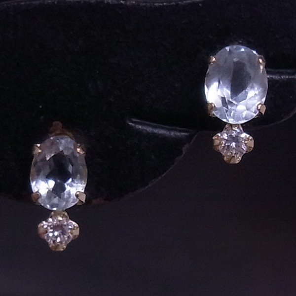 [ free shipping ]K18YG natural aquamarine & diamond earrings #3057-1