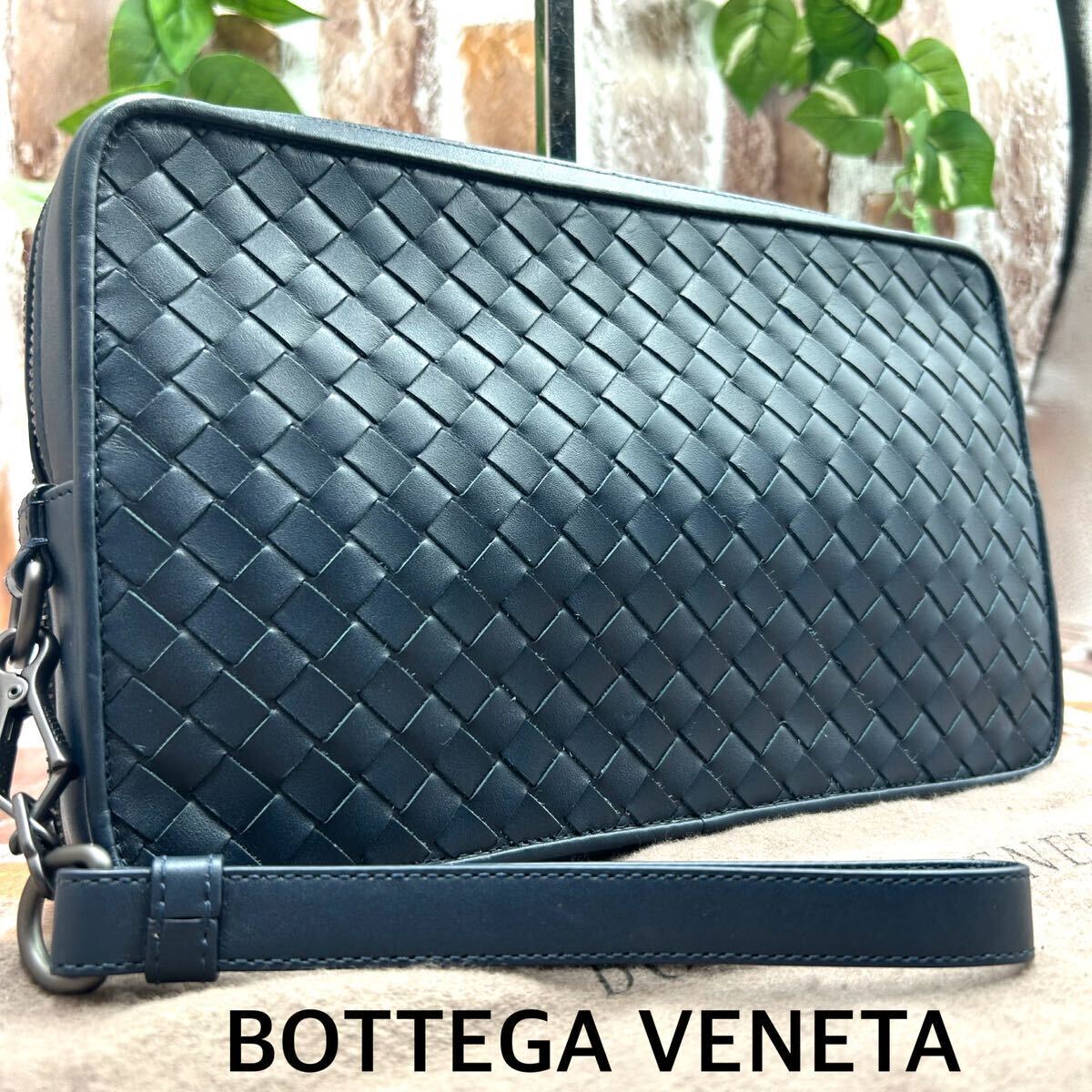 『未使用品』BOTTEGA VENETA ボッテガヴェネタ セカンドバッグ オーガナイザー イントレチャート クラッチバッグ 紺色 ネイビー メンズ_画像1